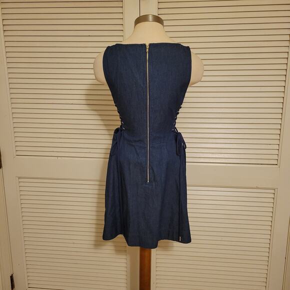 Deep V-Neck Corset Tie Cotton Denim Mini Dress Intermix Size S - Picture 4 of 8